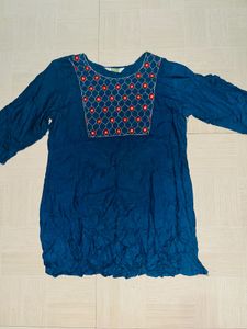 Embroidered Blue Tunic Top