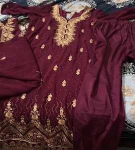 Elegant Maroon Embroidered Kurta Set
