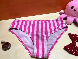 Striped Pink and White Bikini Bottoms