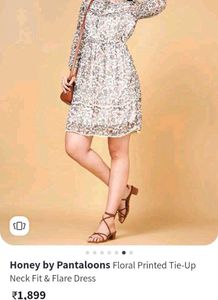 Floral Printed Tie-Up Neck Fit &amp; Flare Dress