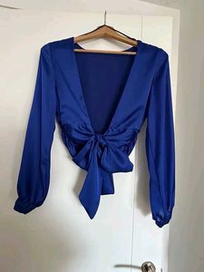 ZARA Elegant Blue Tie-Front Top