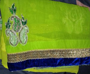 Elegant Lime Green With White Phalu Saree