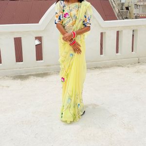 Floral Print Yellow Saree