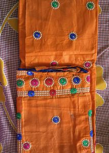Orange Embroidered Dress Material