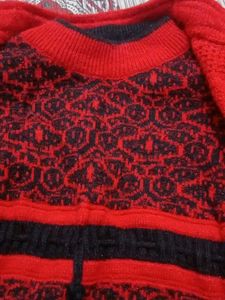 Red Knitted Girls Cardigan Set