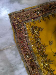 Vintage Mustard Heavy Work Saree
