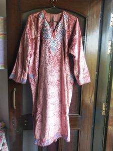 Silk Velvet Phiran from Kashmir, Embroidered