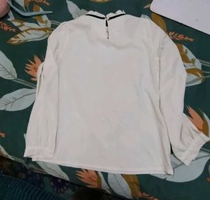 White Ruffle Neck Blouse