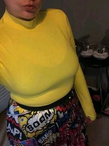 SHEIN Neon Yellow Mock-neck Thumb Hole Tee