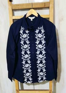 Floral Embroidered black Cotton Shirt size-40
