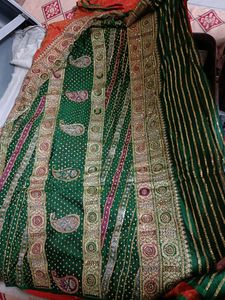 Elegant Orange And Green Saree