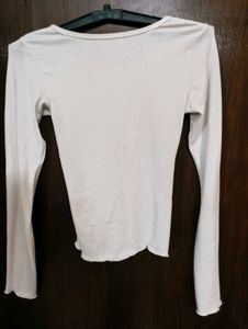 White Ribbed Long Sleeve Top