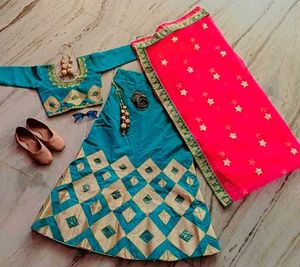 Teal &amp; Pink Lehenga Set