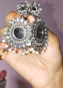 Stunning Oxidised Silver Jhumkas with Pearls