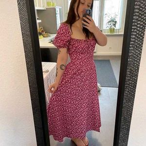 Summer New Floral Side Slit Puff Sleeve Dress