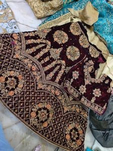 kids Maroon Velvet Lehenga Choli 10 to 13 years gi