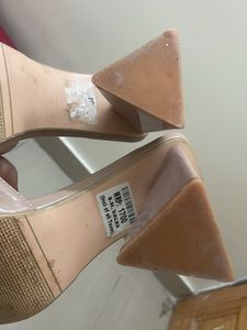 Beige Square Toe Heels