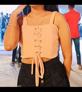 Pink Lace-Up Corset Top