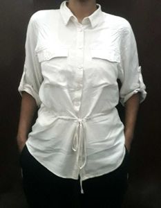 Cream Drawstring Shirt