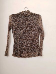 leopard print turtle neck mesh top.