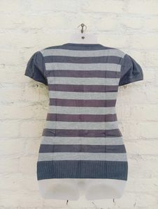 ZR Gray Striped Puff Sleeve Top