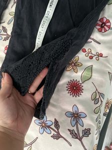 Cropped Black Pants with Lace Detail