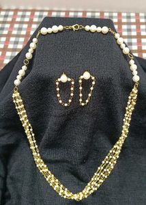 Pearl &amp; Gold Beaded Necklace Set