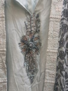 double shade gown with joint shrug and dupatta