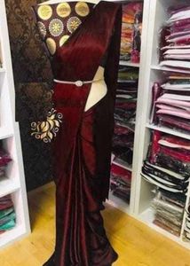 Elegant Maroon Satin Saree With Readymade Blouse