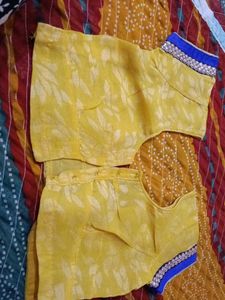Yellow Sari Blouse with Blue Detail