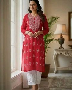 Red Embroidered Kurta Set
