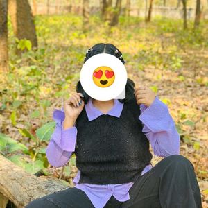 Purple Shirt With Black Sweater Set For Women
