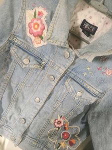 Girls&#39; Denim Jacket with Floral Appliques