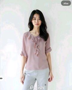 New With Tag Peach Ruffled Korean Neck Top