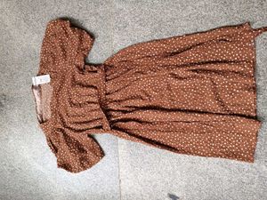 Fig Brown Polka Dot Midi Dress, XL SIZE