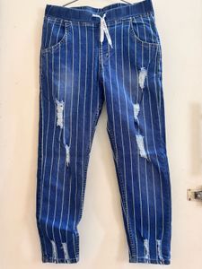 Striped Distressed Jeans