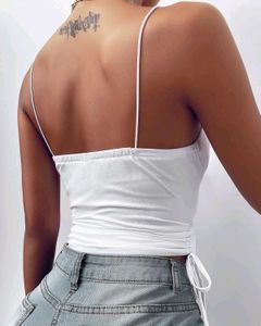 (White Cowl Neck Side Ruched Camisole)