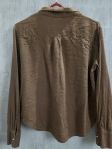 Linen Brown Button Up Shirt For Women