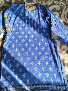 Pakistani Blue &amp; Yellow Printed Duppatta Kameez
