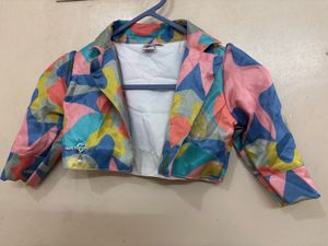 Baby denim dress and multicolour jacket combo