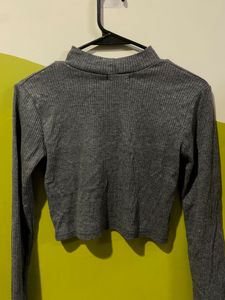 Grey Long Sleeve Crop Top