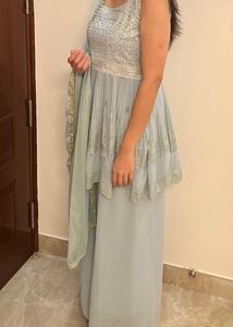 Ice Blue Embroidered Peplum Suit Set