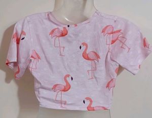Flamingo Print Pink Crop Top