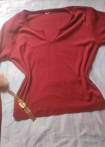 Red V-Neck Top