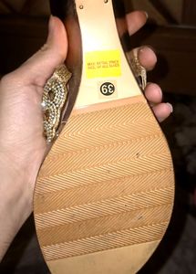 Golden Diamond Studded Designer Sandals For Ladies