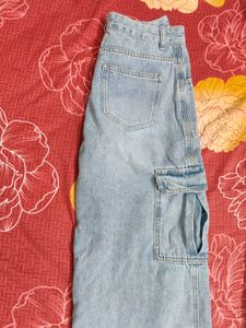 Light Wash Wide Leg Cargo Jeans