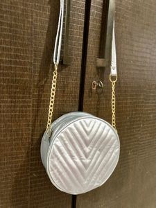 Silver Quilted Circle Bag
