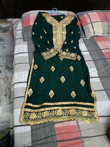 Party Wear embroidery Work Dark Green Kurta Pyjama Suit With Dupatta