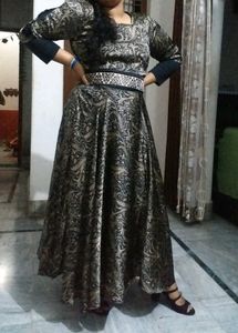 Dark Blue / Black Satin Silk Floor Length Dress