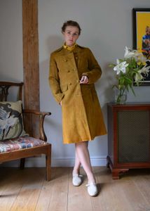 Brown suede..inside Faux Fur Trim Coat